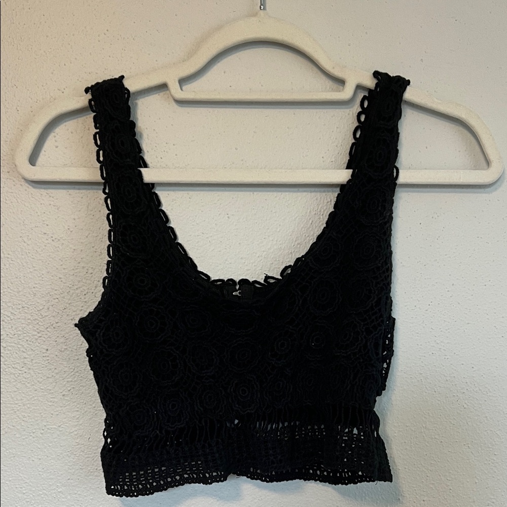 La Hearts Black Crochet Crop Top